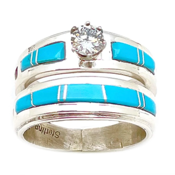 Native American Sterling Silver Navajo Handmade Turquoise Wedding
